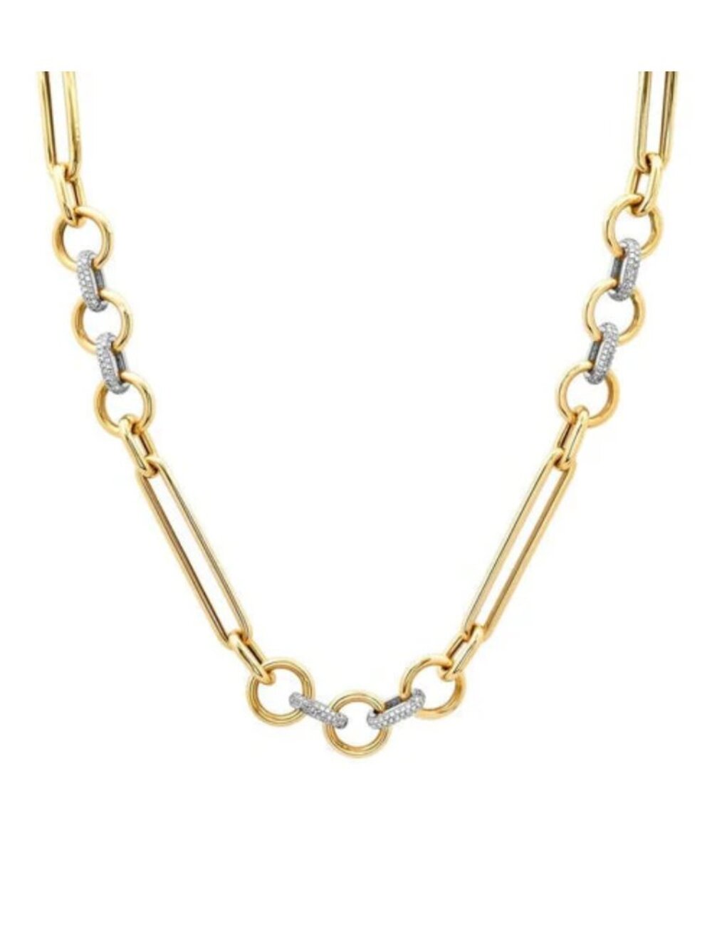 Oval Diamond Accents 14K (or 18k upon request) Yellow Gold Link Chain Necklace